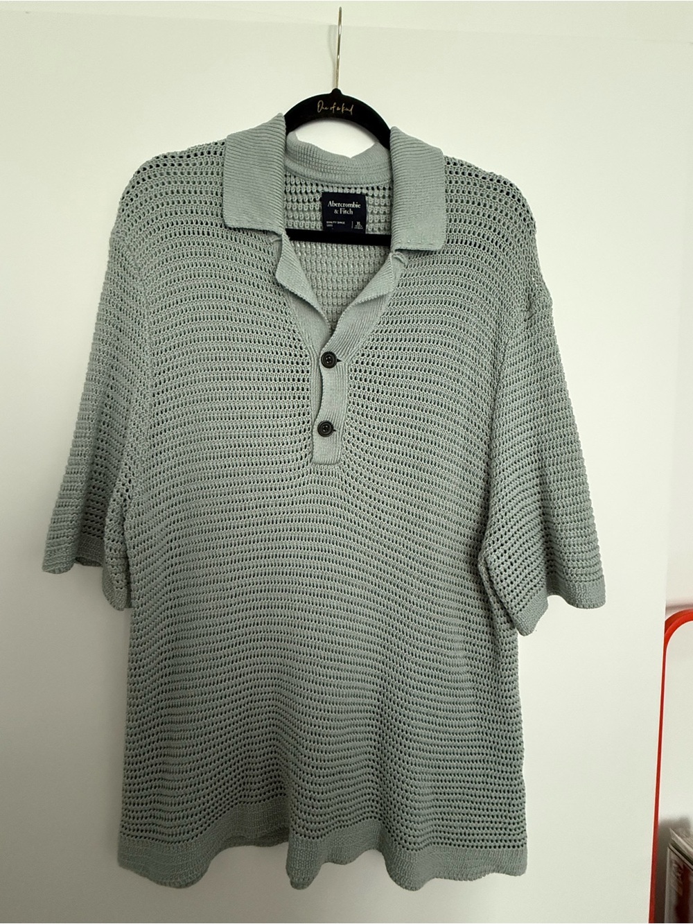 Abercrombie & Fitch Light Sage Open-Knit Polo Sweater